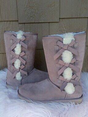Koolaburra by UGG Taupe Gray Cinder Victoria Tall Bows Sheepskin Winter Boots